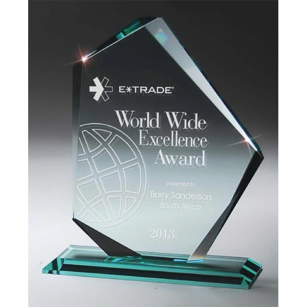 Jade Glass Slant Peak Award on Base - Medium