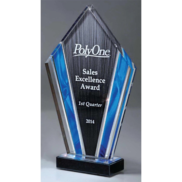 Sapphire Blue Accent Diamond Carve Deco Tower Award - Medium
