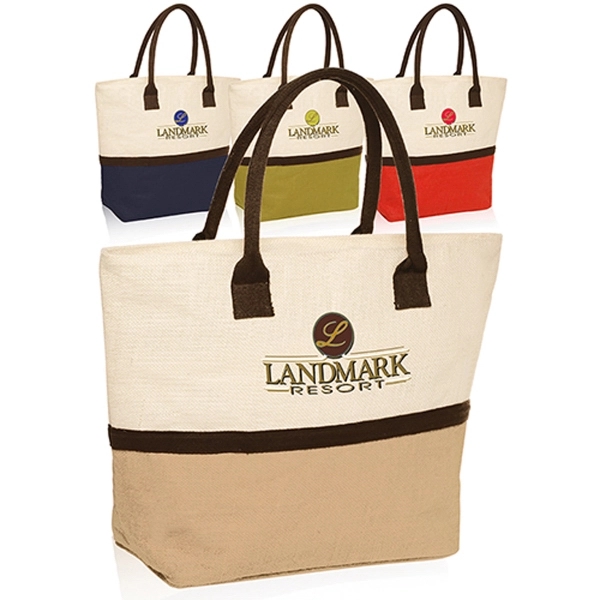 Two-Tone Jute Beach Tote Bags