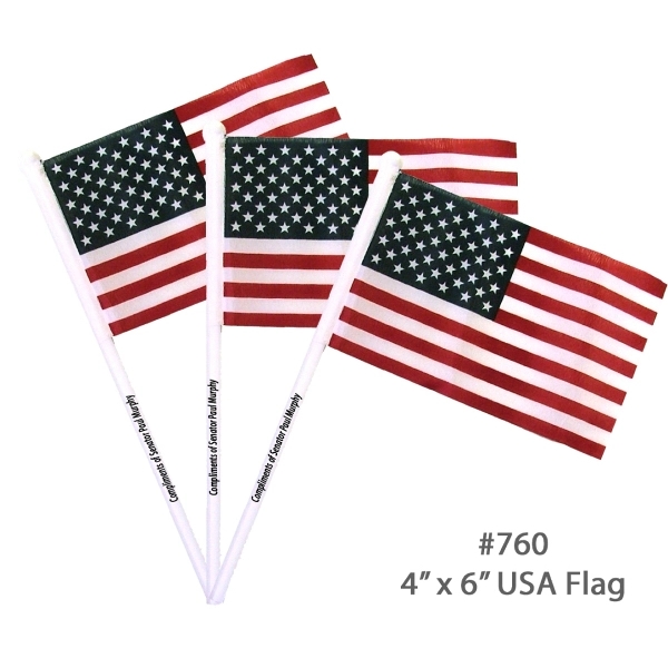 Popular USA-American Flag 4" x 6" With 12" Plastic Pole