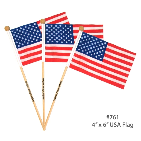 4" x 6" Hand Held USA Flag  With 10" Wooden Pole