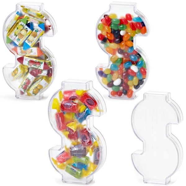 Dollar Sign Shape Plastic container with JELLY BEANS