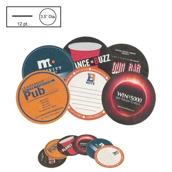 3.5" Circle Light Weight Pulpboard Coaster w/4 Color Process