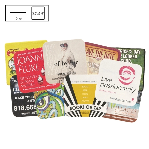 3.5" Square Light Weight Pulpboard Coaster w/4 Color Process