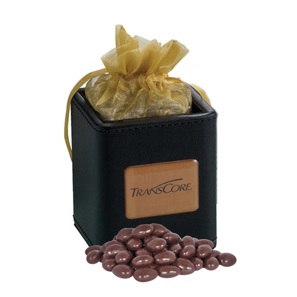 X-Cube Pen Holder filled with dark chocolate almonds