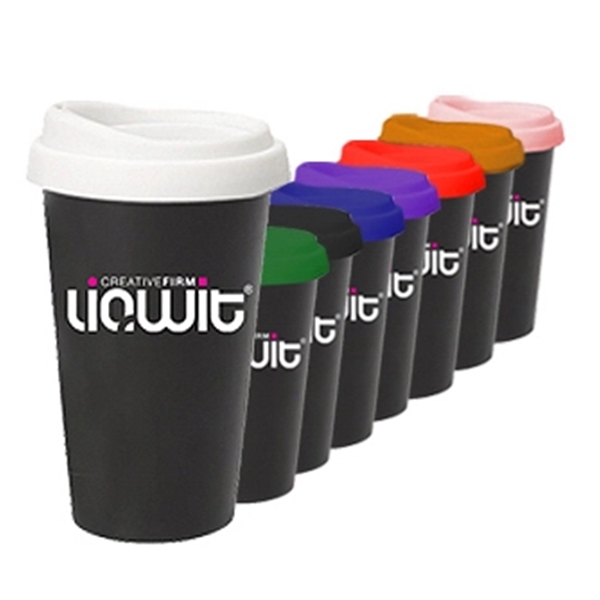 14 oz double wall ceramic tumbler with silicone lid-USA made
