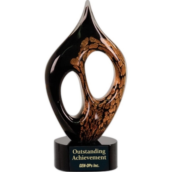 Black and Gold Coral Art Glass Award on Base