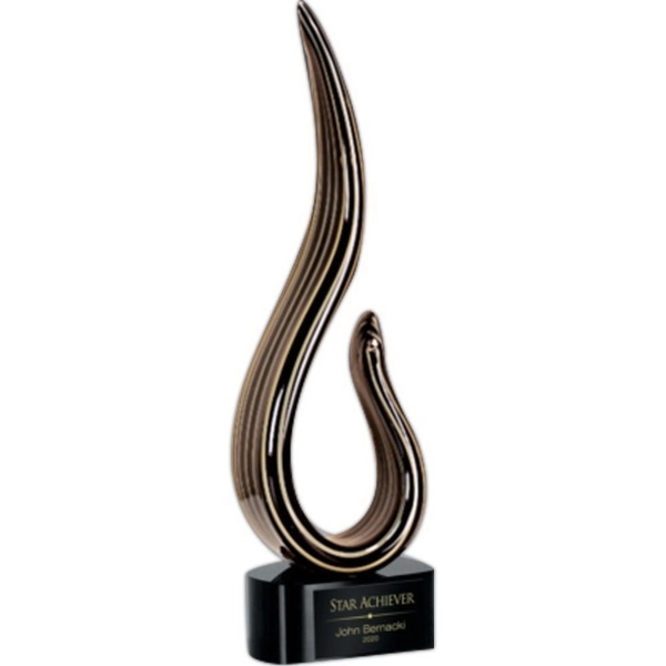 Black and Gold Curve Art Glass Award on Base