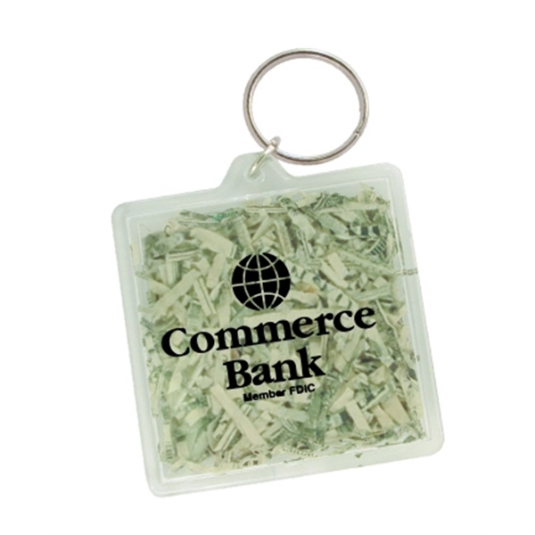 USA Made, Square Key Tag filled with Genuine US Currency