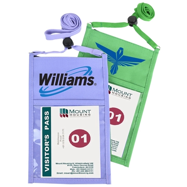 Large Non-woven Neck Wallet with Five Pockets & Lanyard