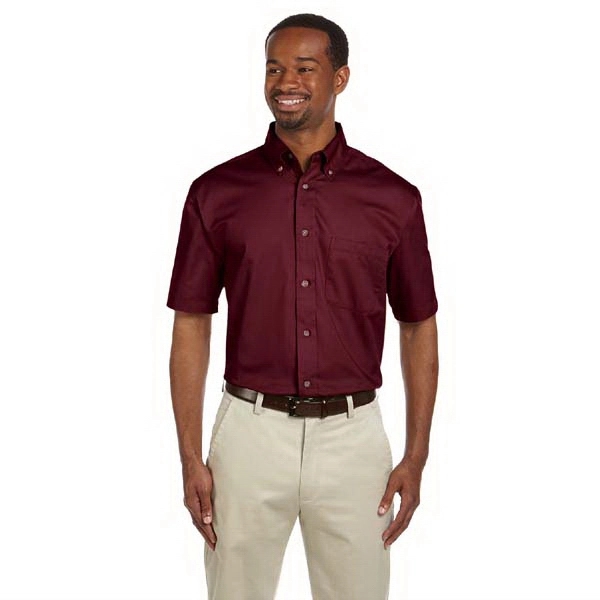 Harriton Men's Easy Blend™ Short-Sleeve Twill Shirt with ...