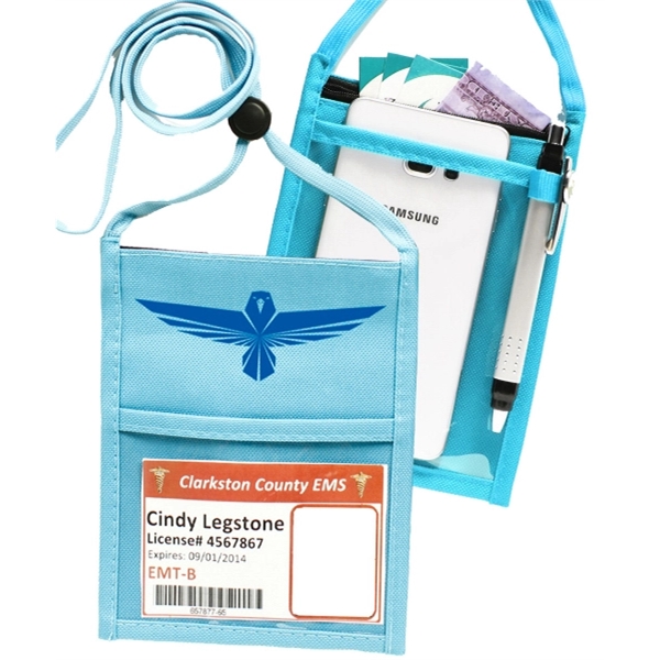 Popular Non-Woven zipper Neck Wallet with 3/8" Lanyard