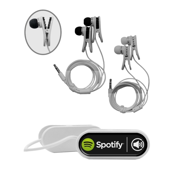 Union Printed Ear Buds With Clothing Clip - Full Color