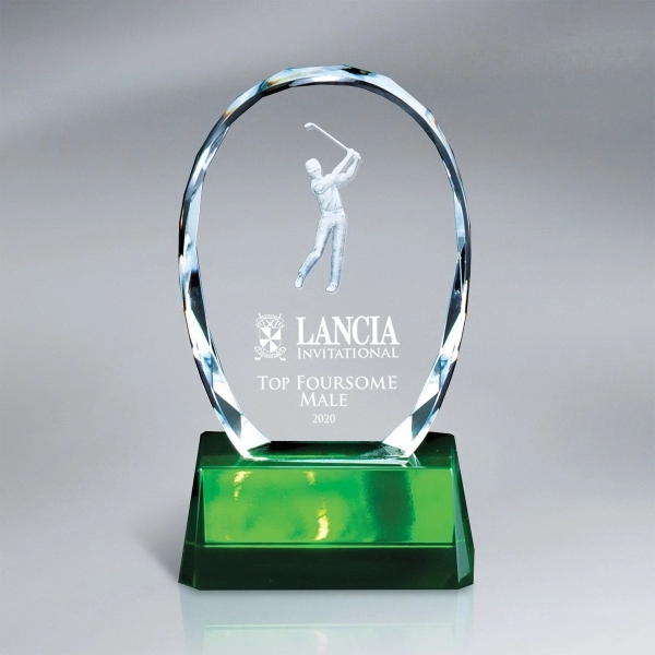 Crystal Oval with Green Base & Golfer (sml)