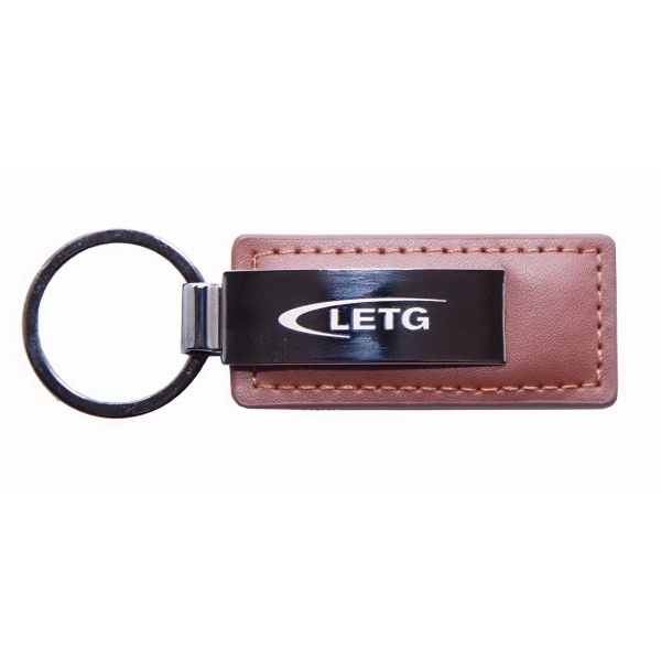 Gun Metal & Genuine Brown Leather Keychain