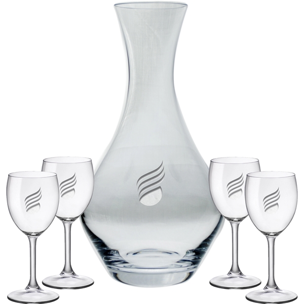 Vino Grande Carafe (40 oz)w/Set of Four Wine Glasses