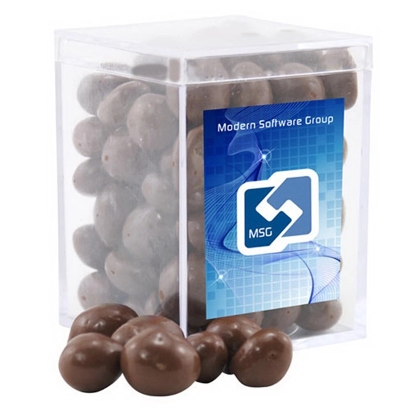 Chocolate Covered Peanuts in a Clear Acrylic Square Box