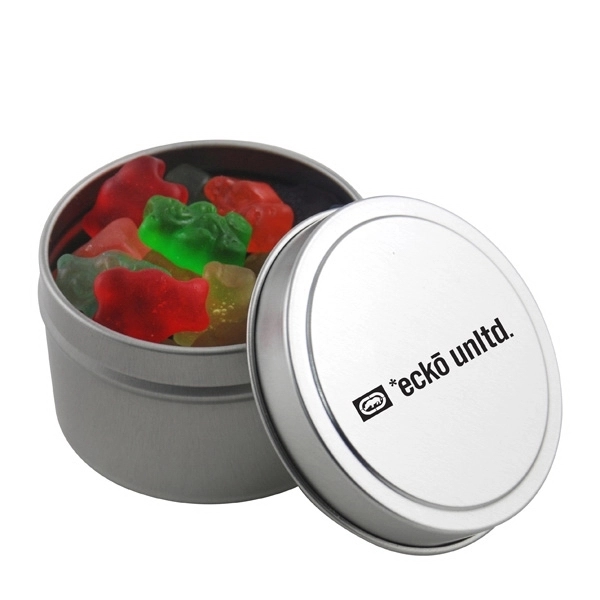 Round Metal Tin with Lid and Gummy Bears