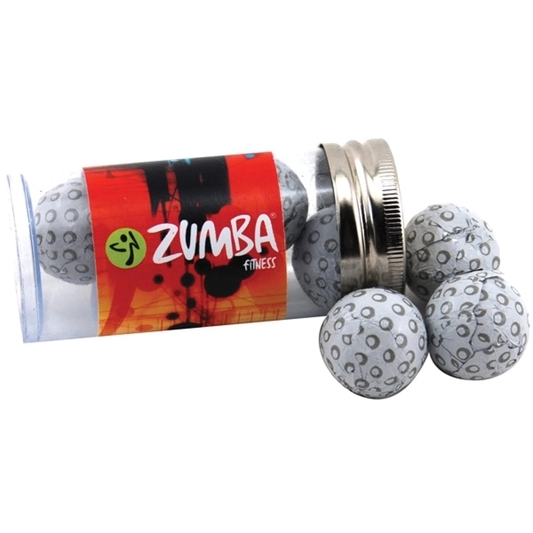 Chocolate Golf Balls in a 3 " Plastic Tube with Metal Cap