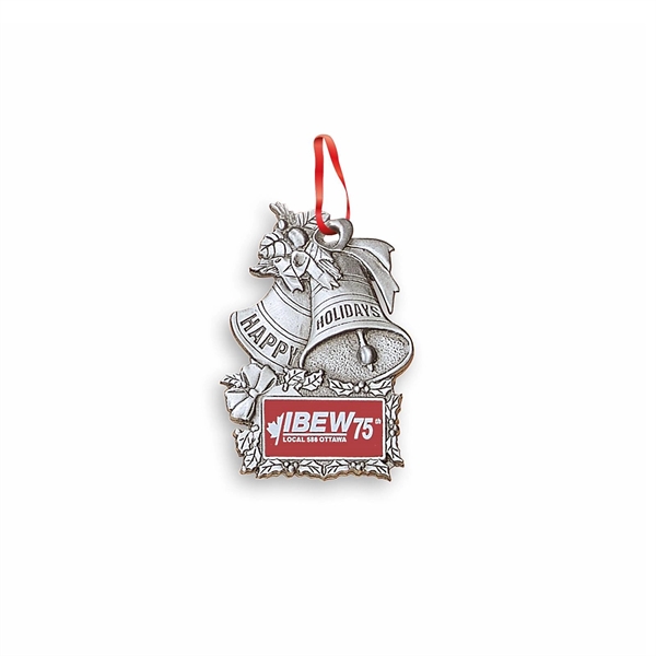 Solid Pewter Ornament (2.5 x 1.75 in Happy Holidays Bells)