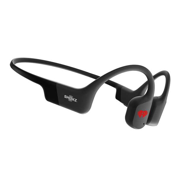 gray Shokz OpenRun Endurance Headphones with small white and red logos on ear and band
