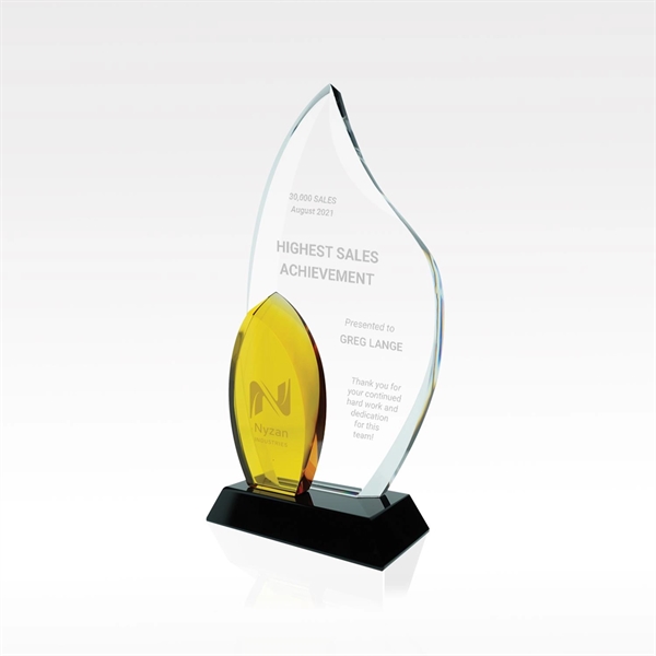 Custom Optical Crystal Flame Award with Yellow Accent