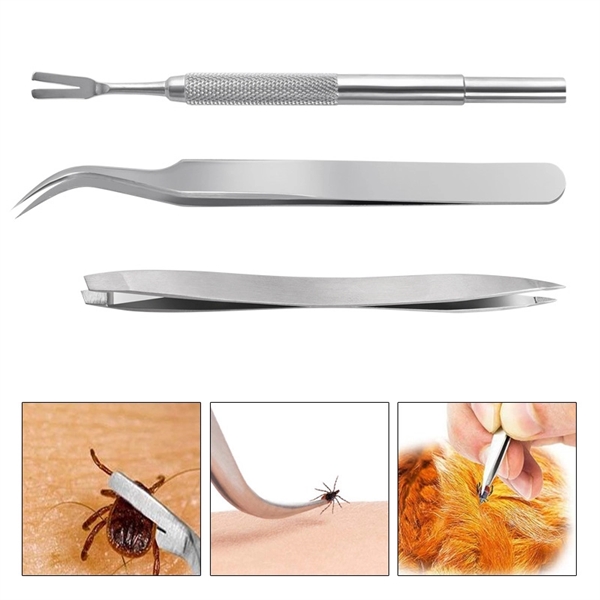 Stainless Steel Tick Tweezers Set for Humans & Pets