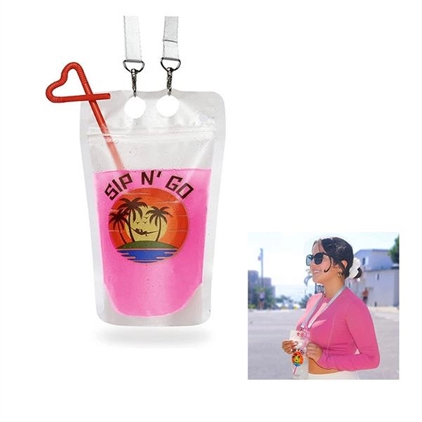 Custom Wearable Drink Pouches with Straw and Lanyard