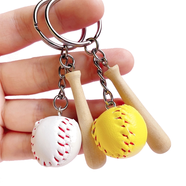 Mini Novelty Baseball & Wooden Bat Keychains