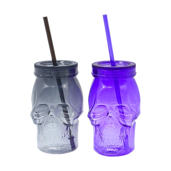 Halloween 16oz Plastic Skull Mason Jar with Lid and Straw