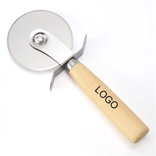 Stainless Steel Roller Pizza Cutter With Wood Handle