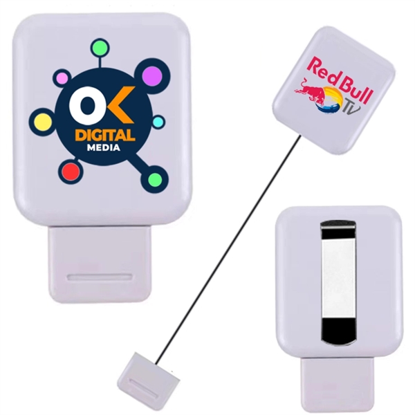 Square Retractable Badge Reel w/ Plastic Hook & Belt Clip