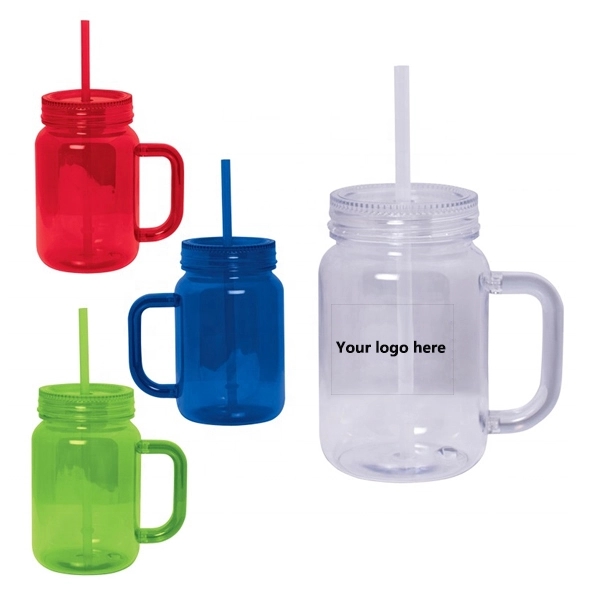 16oz Plastic Mason Jar Tumbler Mug with Handle Lid and Straw