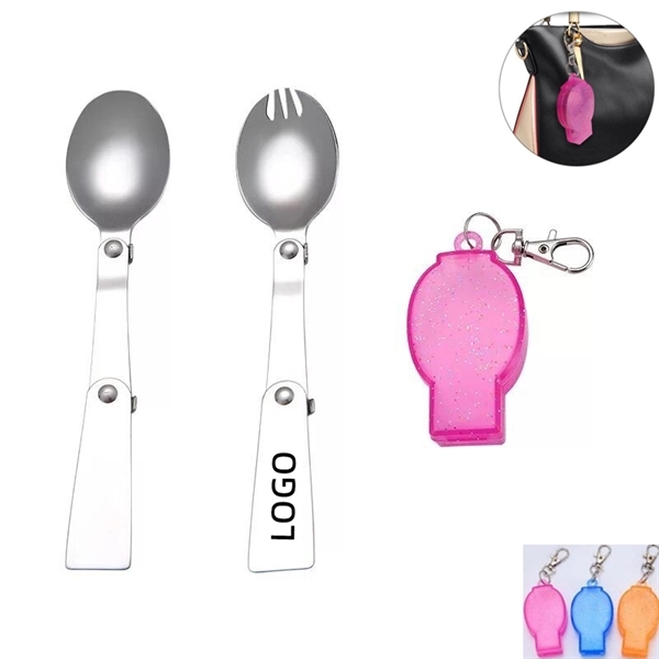 Portable Stainless Steel Folding Fork Spoon Keychain