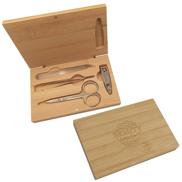 4 Piece Manicure Set In Bamboo Case