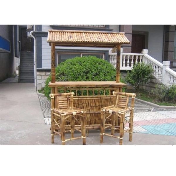 Outdoor Bamboo Tiki Bar with 2 Stools