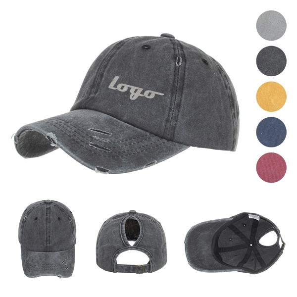 Washed Cotton Baseball Caps W/ Holes