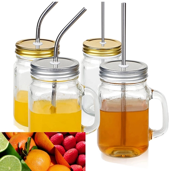 Glass Mason Jar Cup With Straw And Handle 16oz