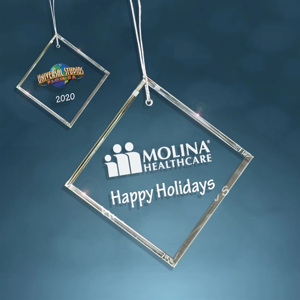 Clear Glass Beveled Square Christmas Ornament