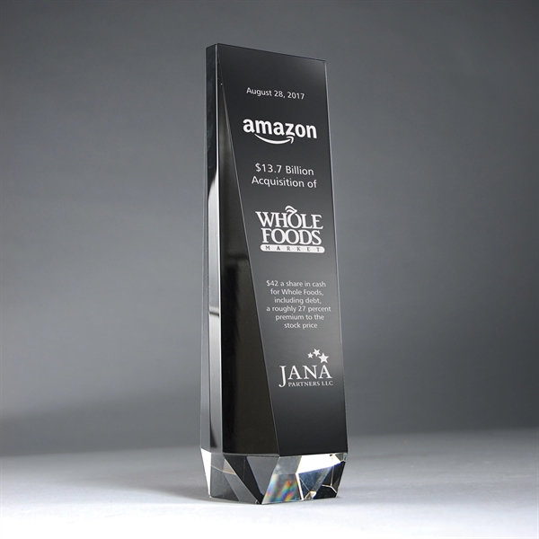 Slant-Front Black and Clear Crystal Obelisk Award