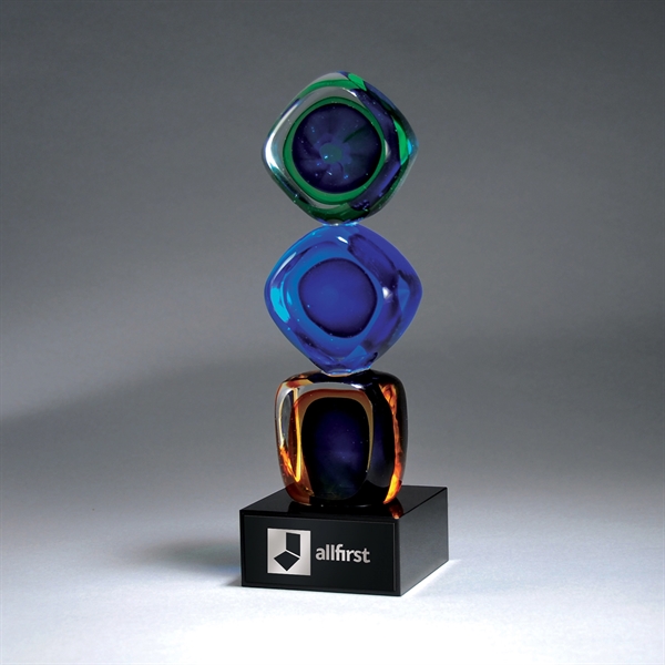 Distinctive Art Glass Cubes with Black Lasered Plate