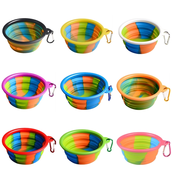 Portable Travel Collapsible Pet Camouflage Silicone Bowl