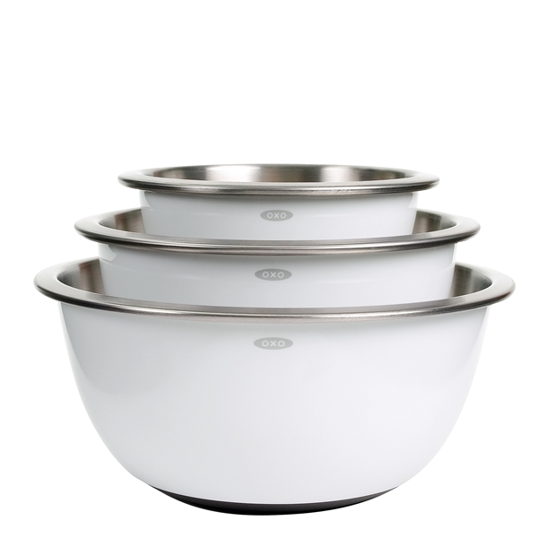 OXO 3 Piece White Stainless Steel Mixing Bowl Set