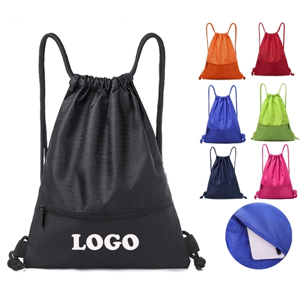 Drawstring Backpack With Front Zipper