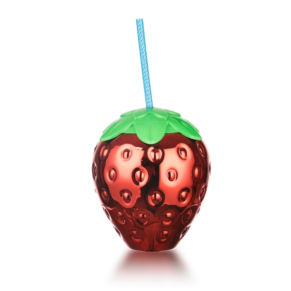 20 oz Plastic Electroplate Strawberry Shaped Cup with Straw