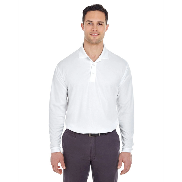 UltraClub Adult Cool & Dry Long-Sleeve Mesh Pique Polo