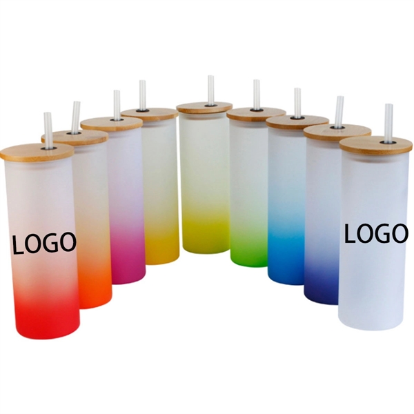 25Oz Gradient Frosted Mason Cup With Straw