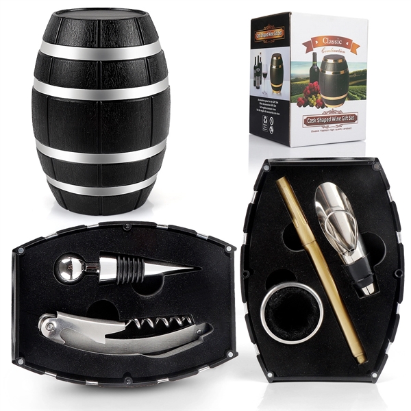 Unique Barrel Shape Wine Acc Gift Set