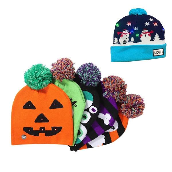 LED Light Halloween Jacquard Knitted Hat
