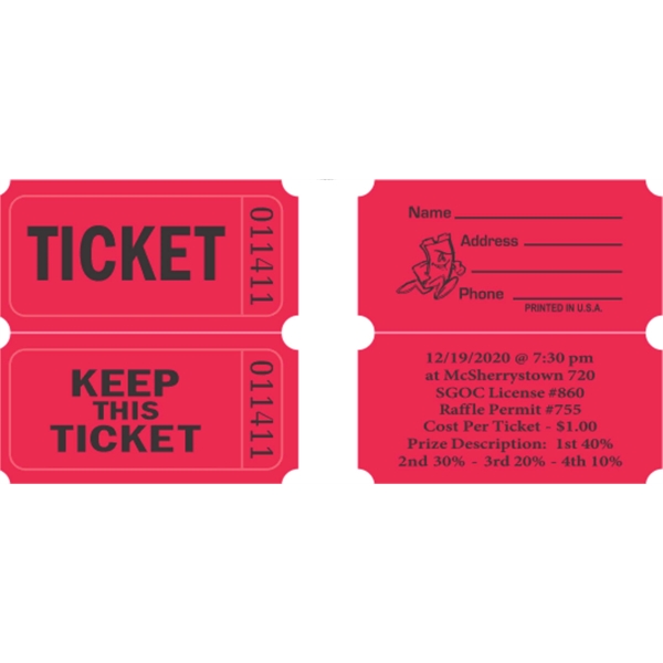 Raffle Tickets CUSTOM PRINTED ON BACK stock image on front